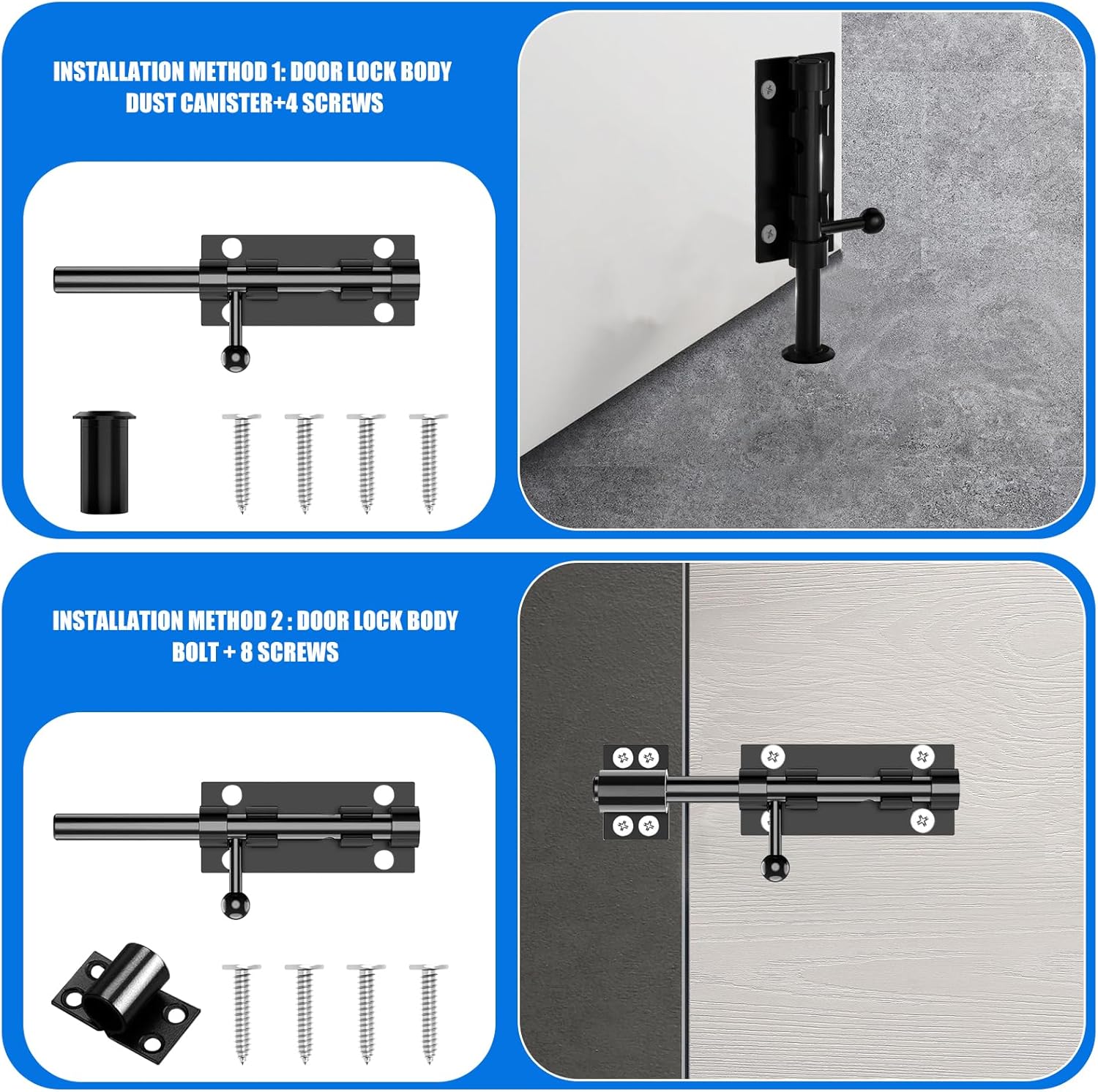 8" Stainless Steel Slide Bolt Gate Latch with Dust Canister for Wooden Fence/Garage/Door