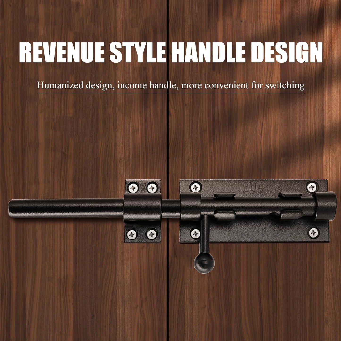 8" Stainless Steel Slide Bolt Gate Latch with Dust Canister for Wooden Fence/Garage/Door