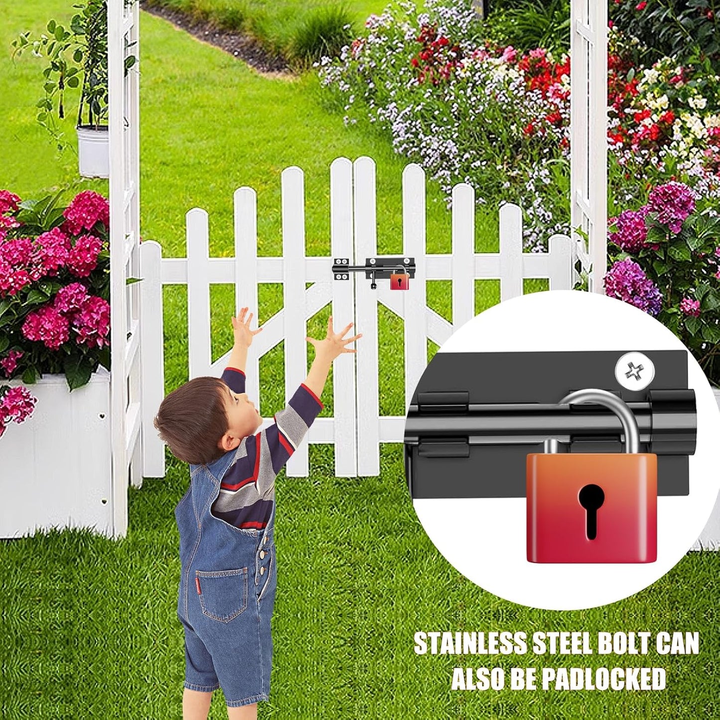8" Stainless Steel Slide Bolt Gate Latch with Dust Canister for Wooden Fence/Garage/Door