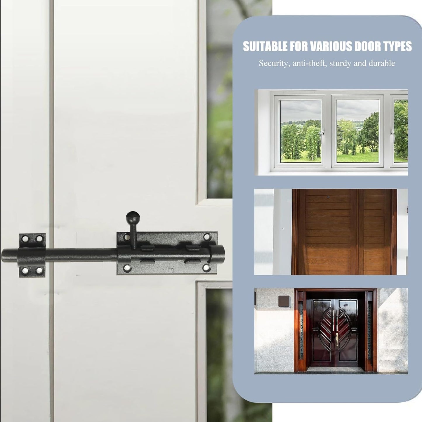 8" Stainless Steel Slide Bolt Gate Latch with Dust Canister for Wooden Fence/Garage/Door