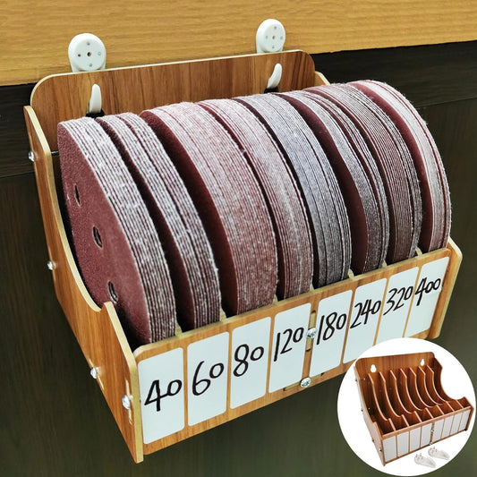 8-Tier Sandpaper Storage Holder for 5 Inch Sanding Discs, Woodworking Tool Box Organizer and Rack - 1 Pack