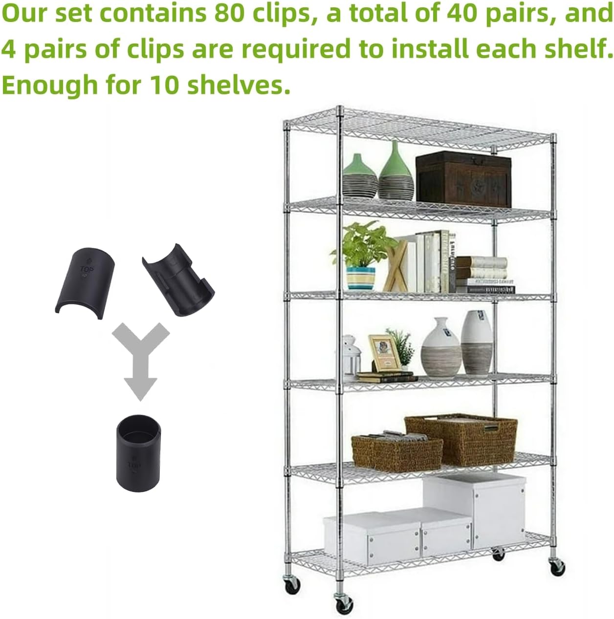 80 Pack Wire Shelving Shelf Lock Clips and Sleeves Replacement Set for 1" Post Shelvings