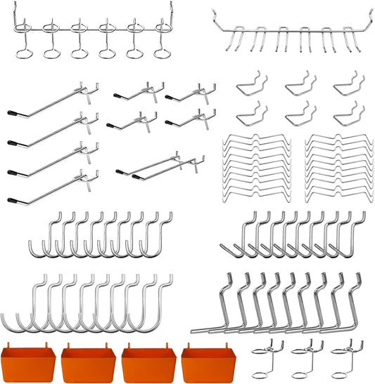 80 Piece Pegboard Hooks Assortment Kit with Bins - 1/8 and 1/4 in Pegboard Accessories Organizer Set for Garage Wall Organization and Tool Storage