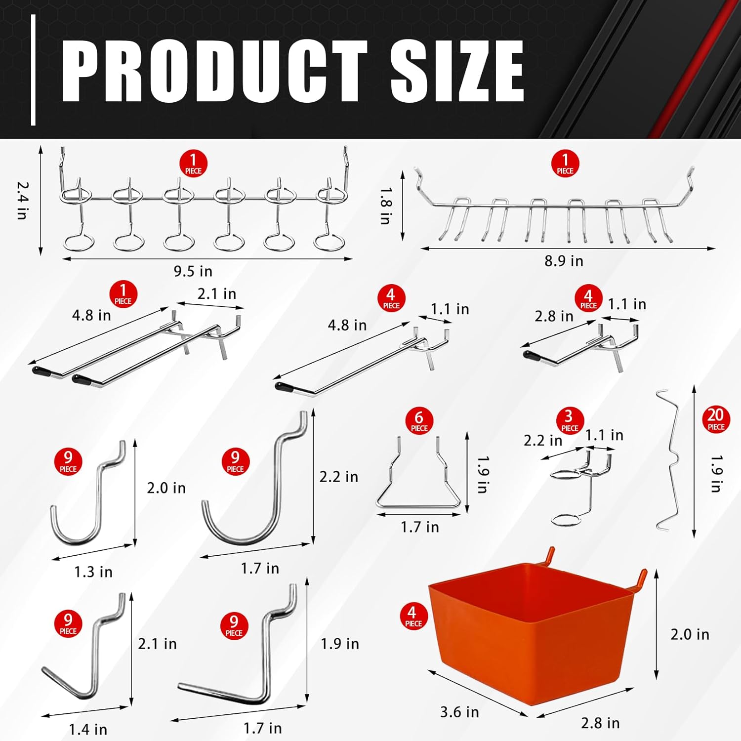 80 Piece Pegboard Hooks Assortment Kit with Bins - 1/8 and 1/4 in Pegboard Accessories Organizer Set for Garage Wall Organization and Tool Storage