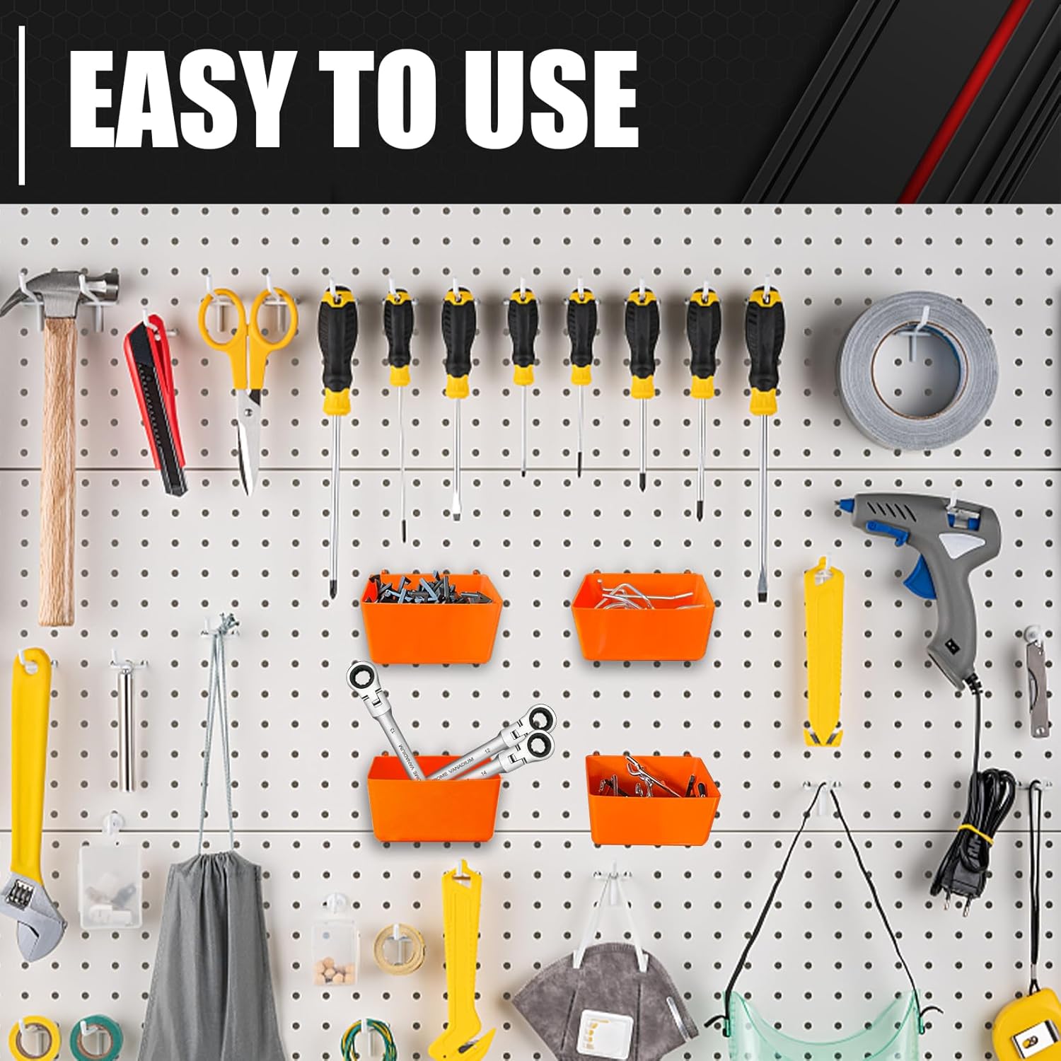 80 Piece Pegboard Hooks Assortment Kit with Bins - 1/8 and 1/4 in Pegboard Accessories Organizer Set for Garage Wall Organization and Tool Storage