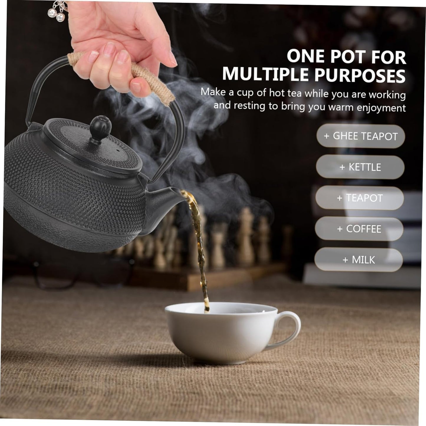 800ML Cast Iron Teapot - Japanese Style Kettle with Handle for Home & Office Use - Perfect for Loose Leaf Tea Infusion