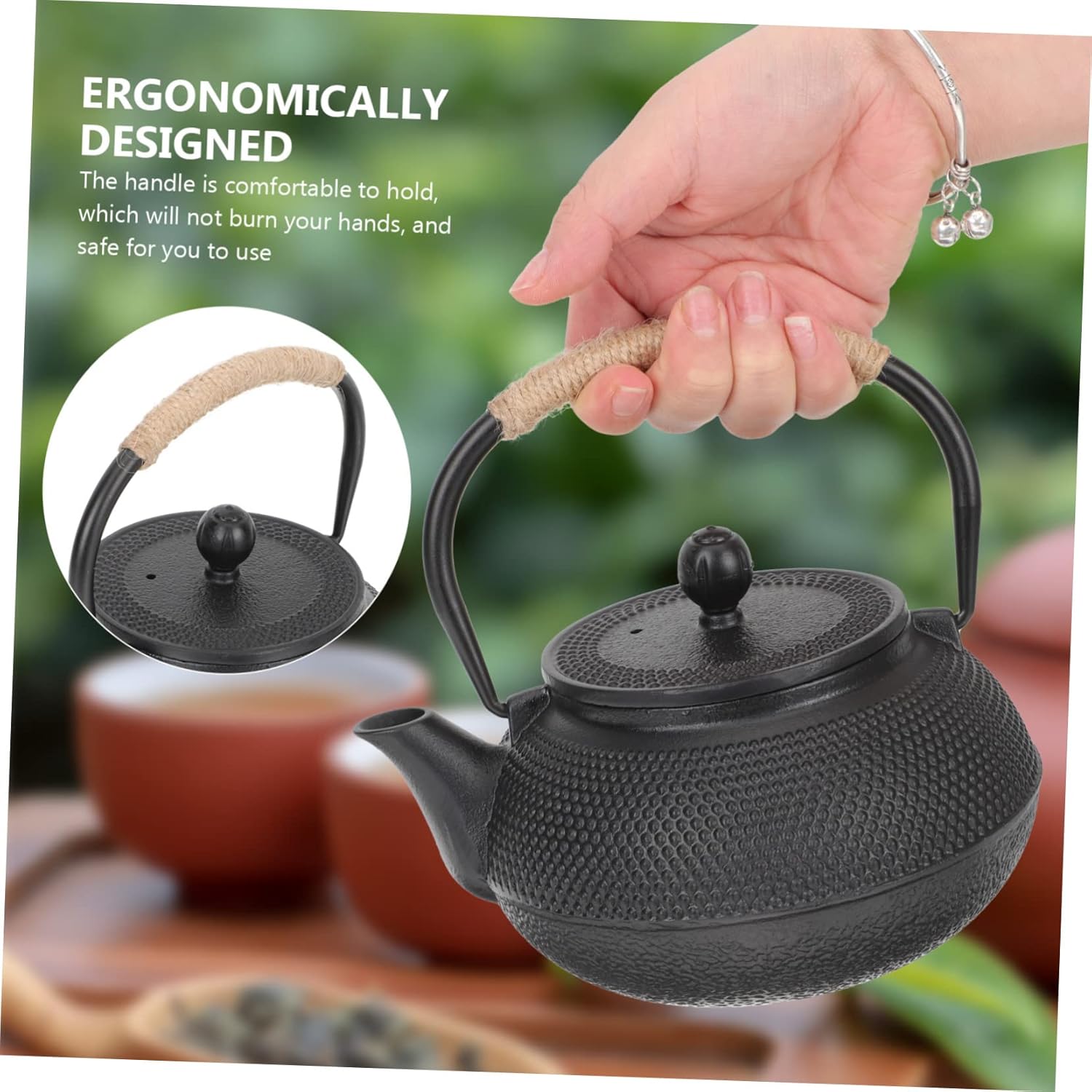 800ML Cast Iron Teapot - Japanese Style Kettle with Handle for Home & Office Use - Perfect for Loose Leaf Tea Infusion