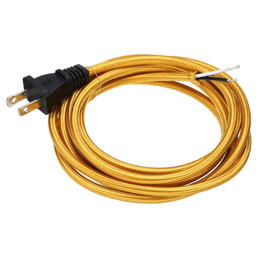8Ft 18/2 Cloth Covered Lamp Cord with Plug - Vintage Style for DIY Repairs - Golden Color