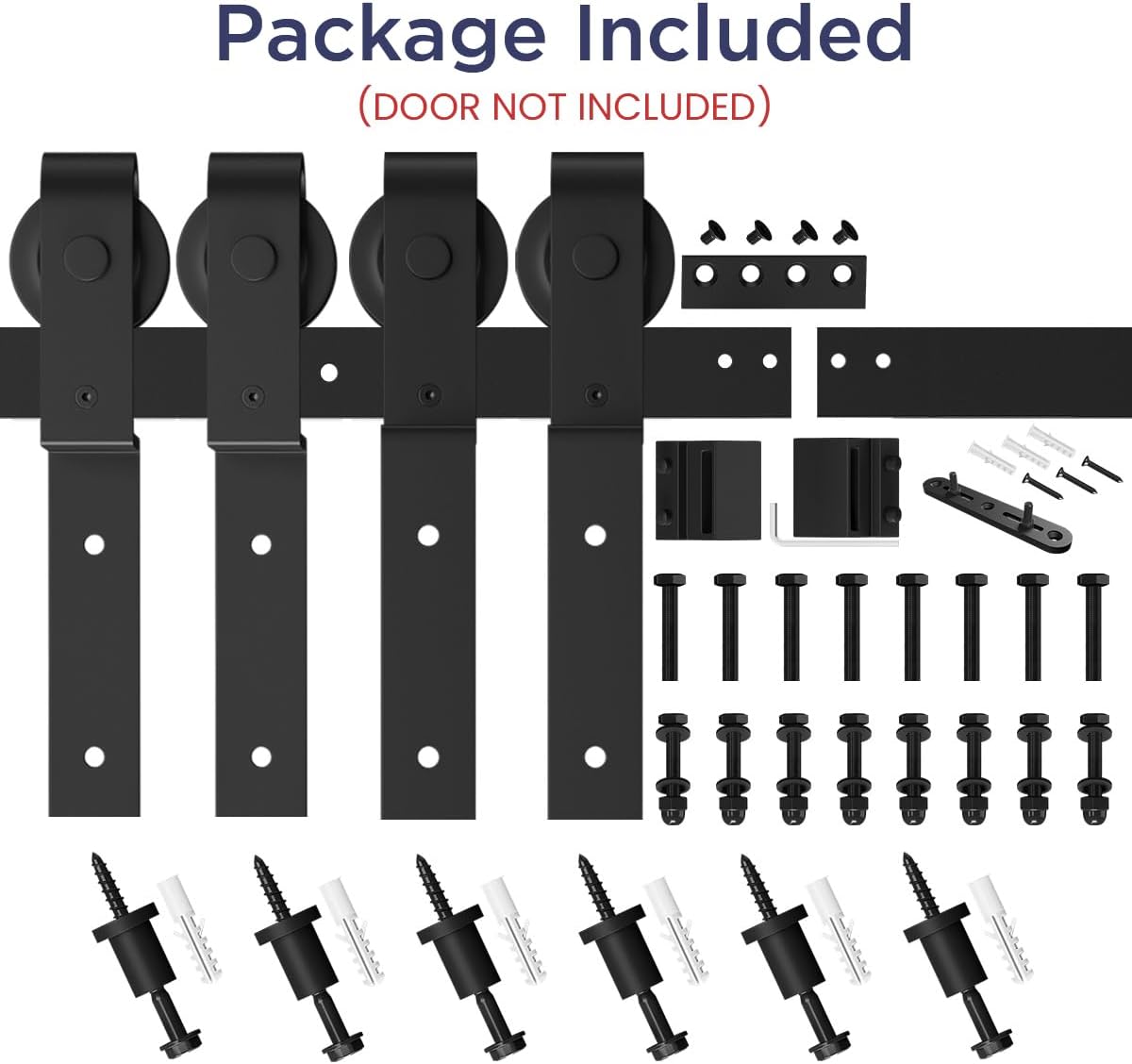 8ft Bypass Sliding Barn Door Hardware Kit for Double Wooden Doors - Single Track, Smooth & Quiet, Easy Install, Fits 84" Opening - WildKart