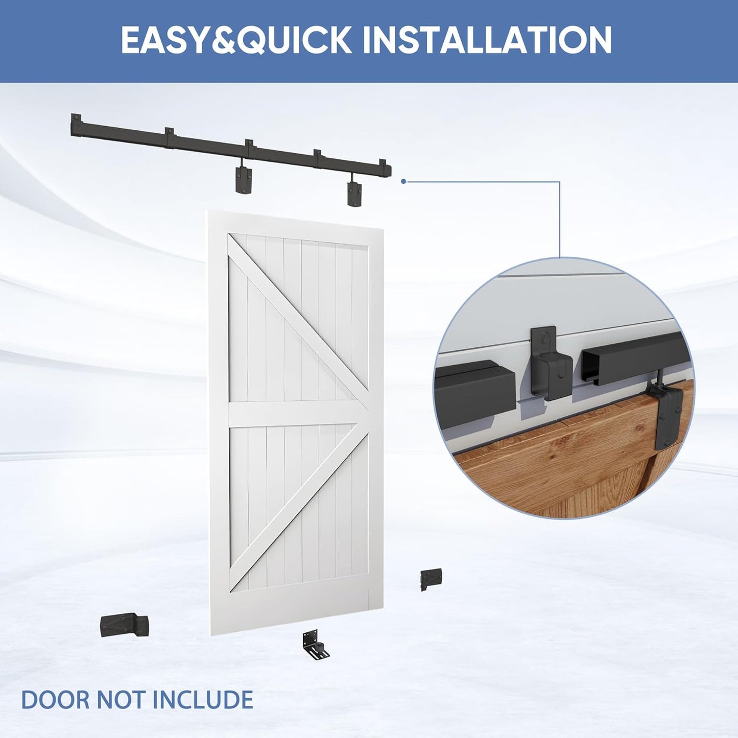 8FT Heavy Duty Black Sliding Barn Door Hardware Kit for Indoor/Outdoor Doors - Wall Mount, BARNSMITH - Hardware Only