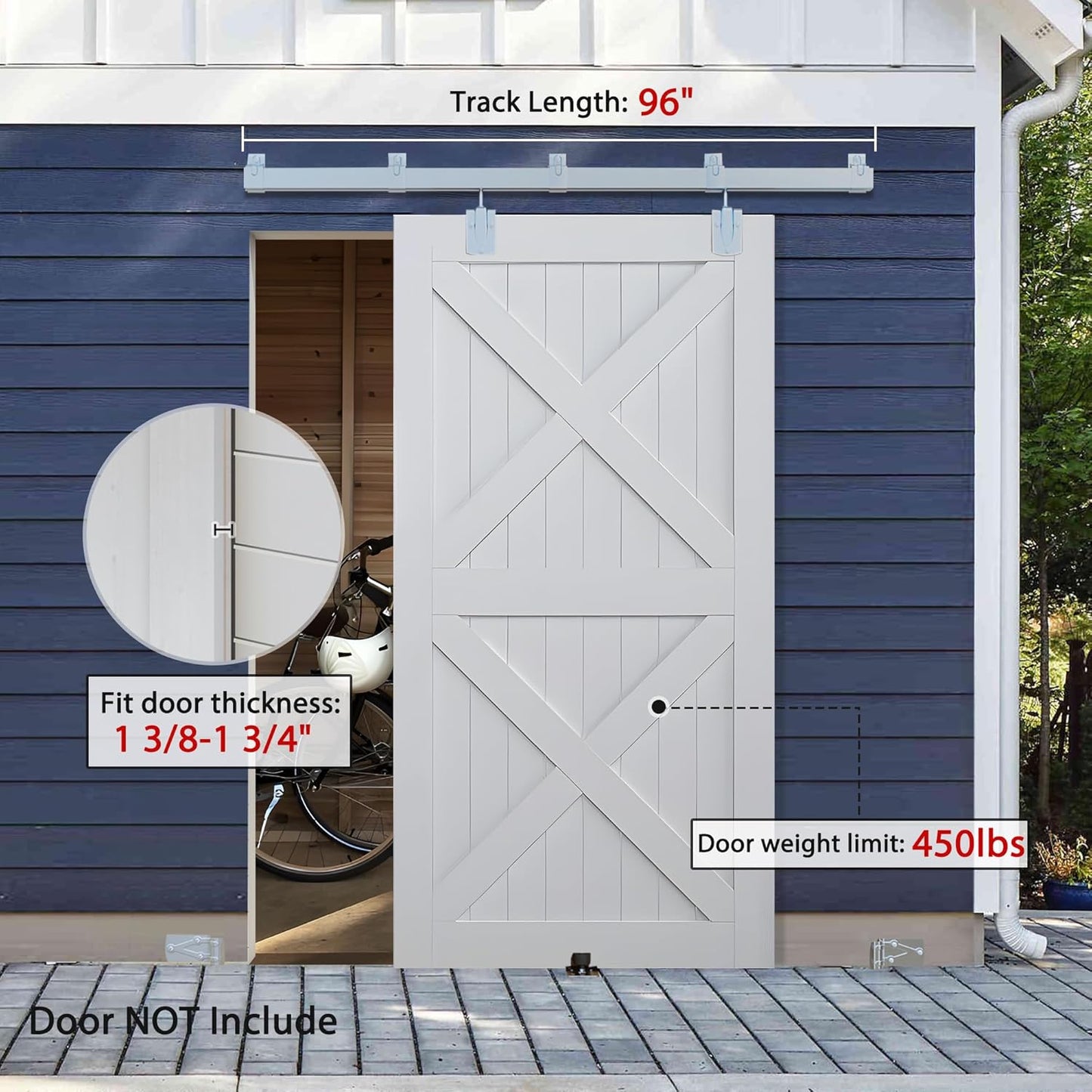 8FT Heavy Duty Exterior Sliding Barn Door Hardware Kit for Outdoor Use - Hardware Only