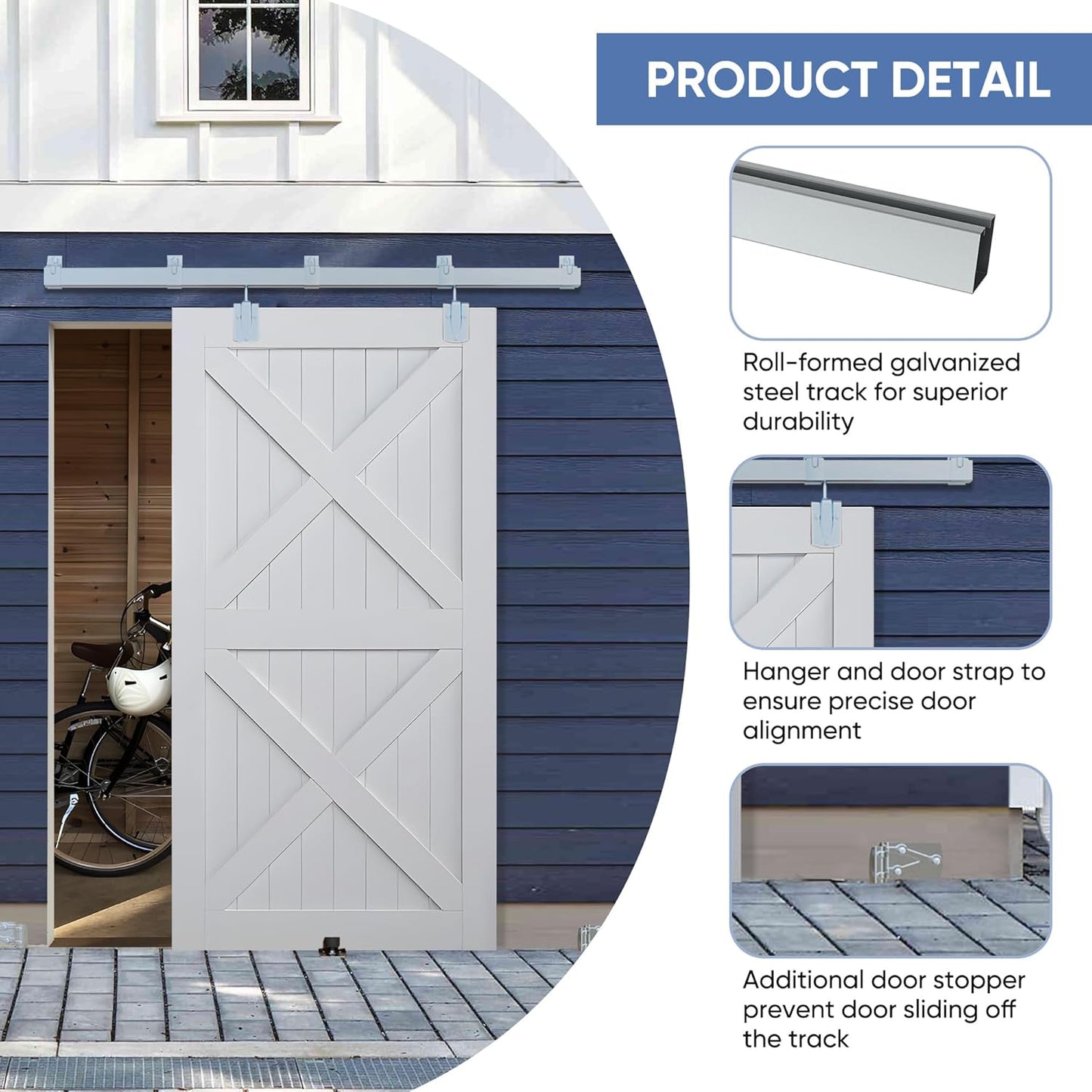 8FT Heavy Duty Exterior Sliding Barn Door Hardware Kit for Outdoor Use - Hardware Only