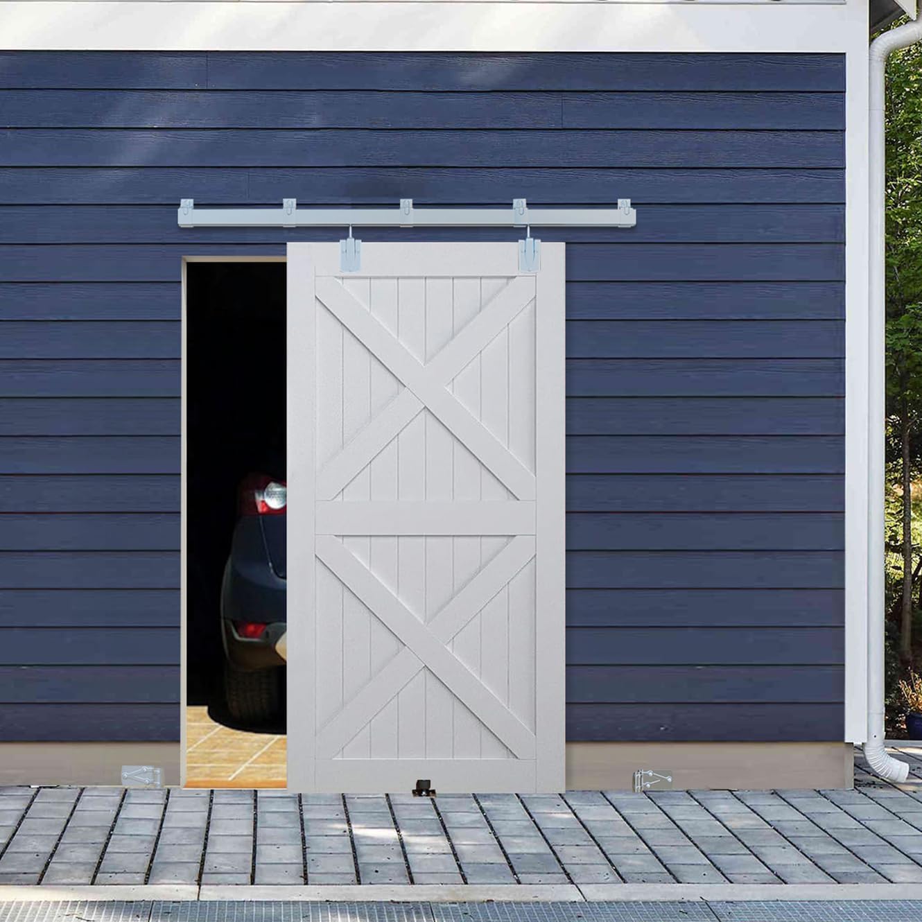8FT Heavy Duty Exterior Sliding Barn Door Hardware Kit for Outdoor Use - Hardware Only