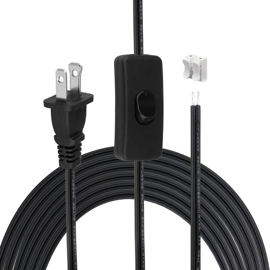 8FT Lamp Cord with Switch Replacement Set - Black 18AWG SPT-2 Wire, ON/Off Button Switches, 2 Polarized Plugs, 8 Feet - DIY Rewiring for Electrical Light Cords