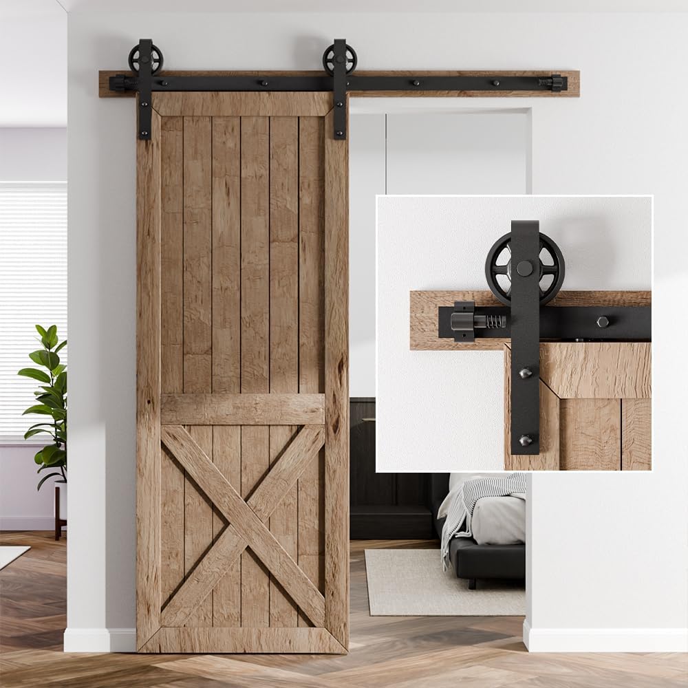 8FT Sliding Barn Door Hardware Track Kit for Single Door - Combination Track Mode, Fits 48" Wide Door Panel, Big Wheel Roller - AONAYIOA