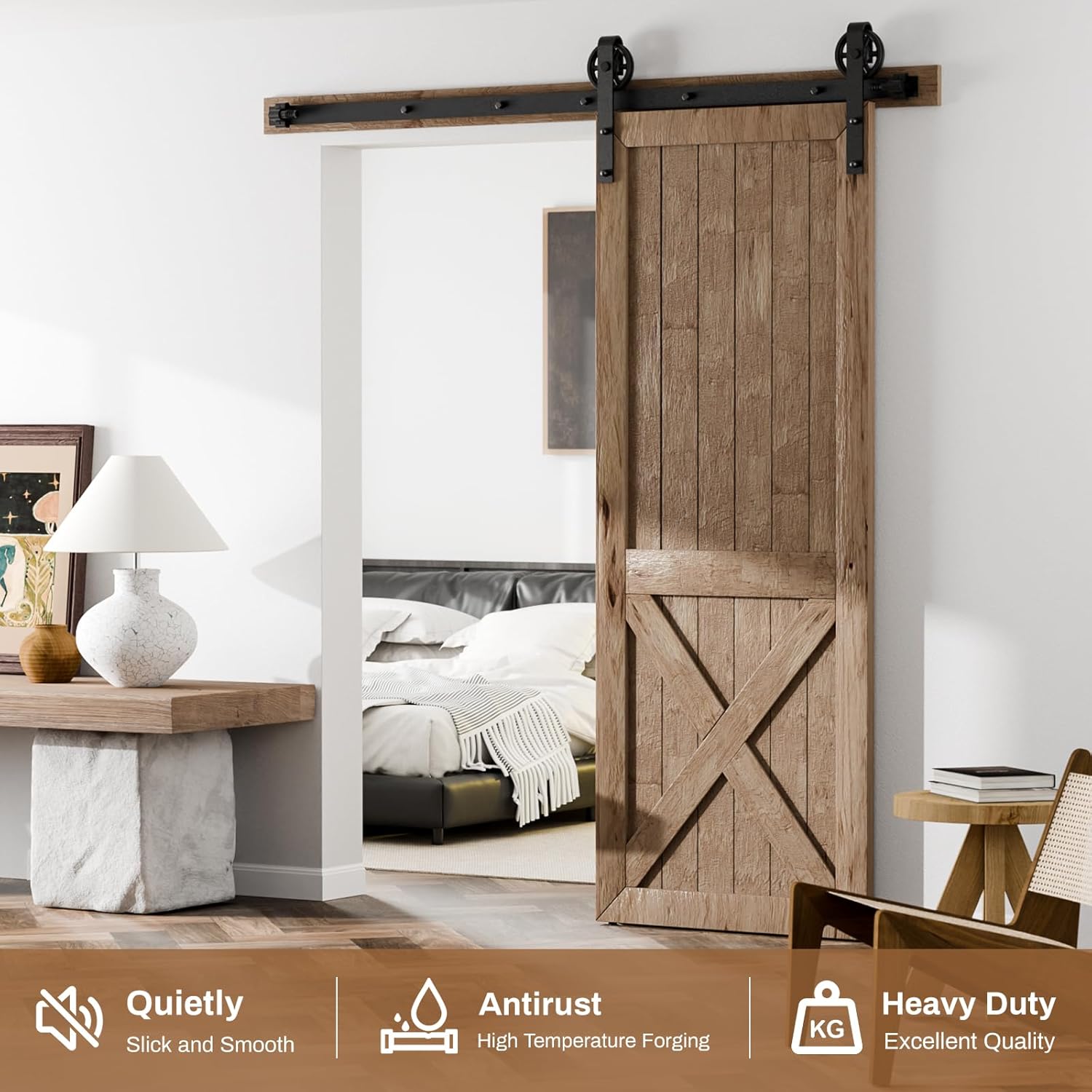 8FT Sliding Barn Door Hardware Track Kit for Single Door - Combination Track Mode, Fits 48" Wide Door Panel, Big Wheel Roller - AONAYIOA