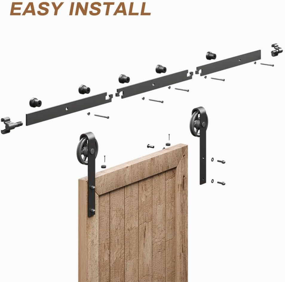 8FT Sliding Barn Door Hardware Track Kit for Single Door - Combination Track Mode, Fits 48" Wide Door Panel, Big Wheel Roller - AONAYIOA