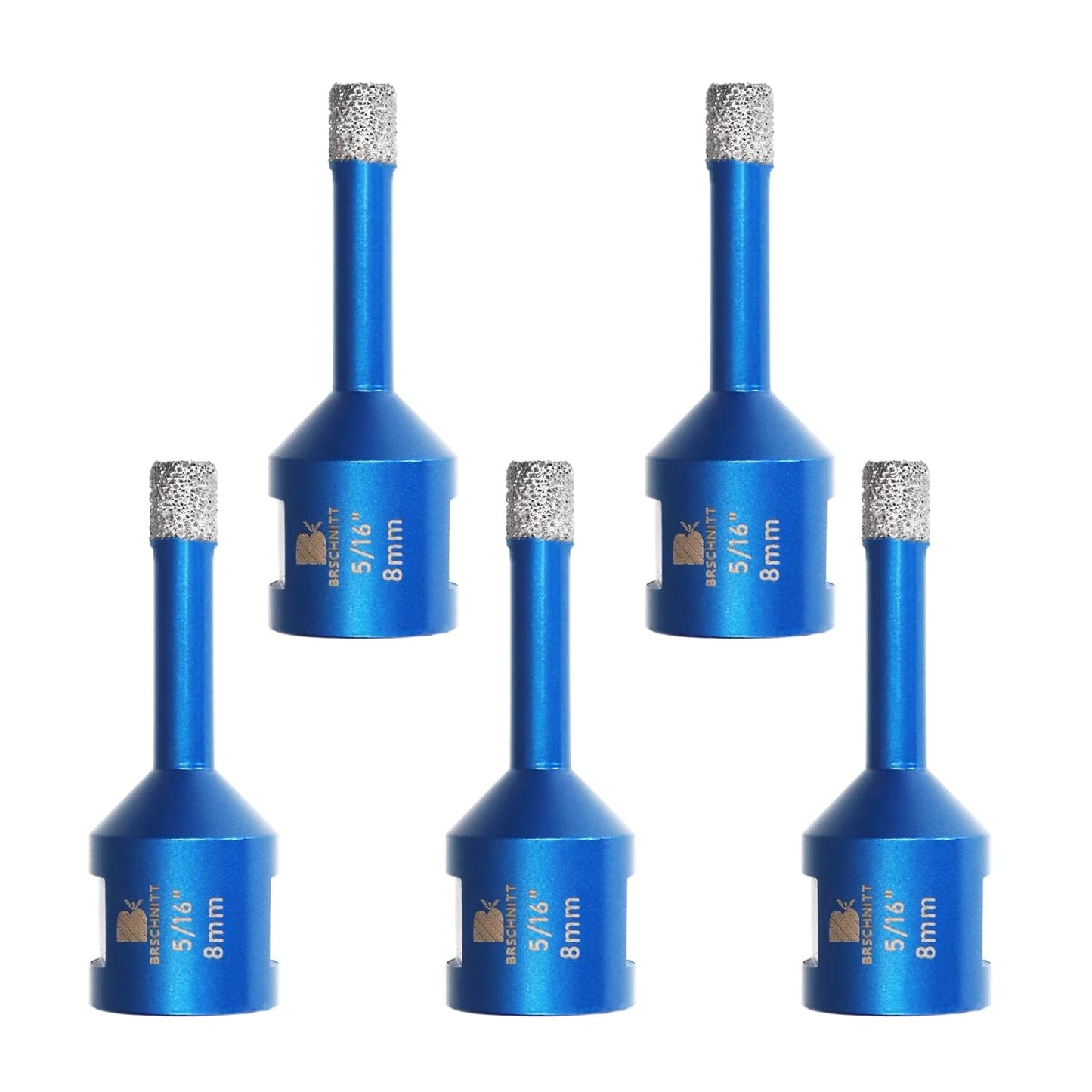 8mm 5pcs Diamond Core Drill Bit Set for Porcelain Tile Ceramic Marble Granite, BRSCHNITT Vacuum Brazed Hole Saw with 5/8-11 Thread - 5/16 Inch