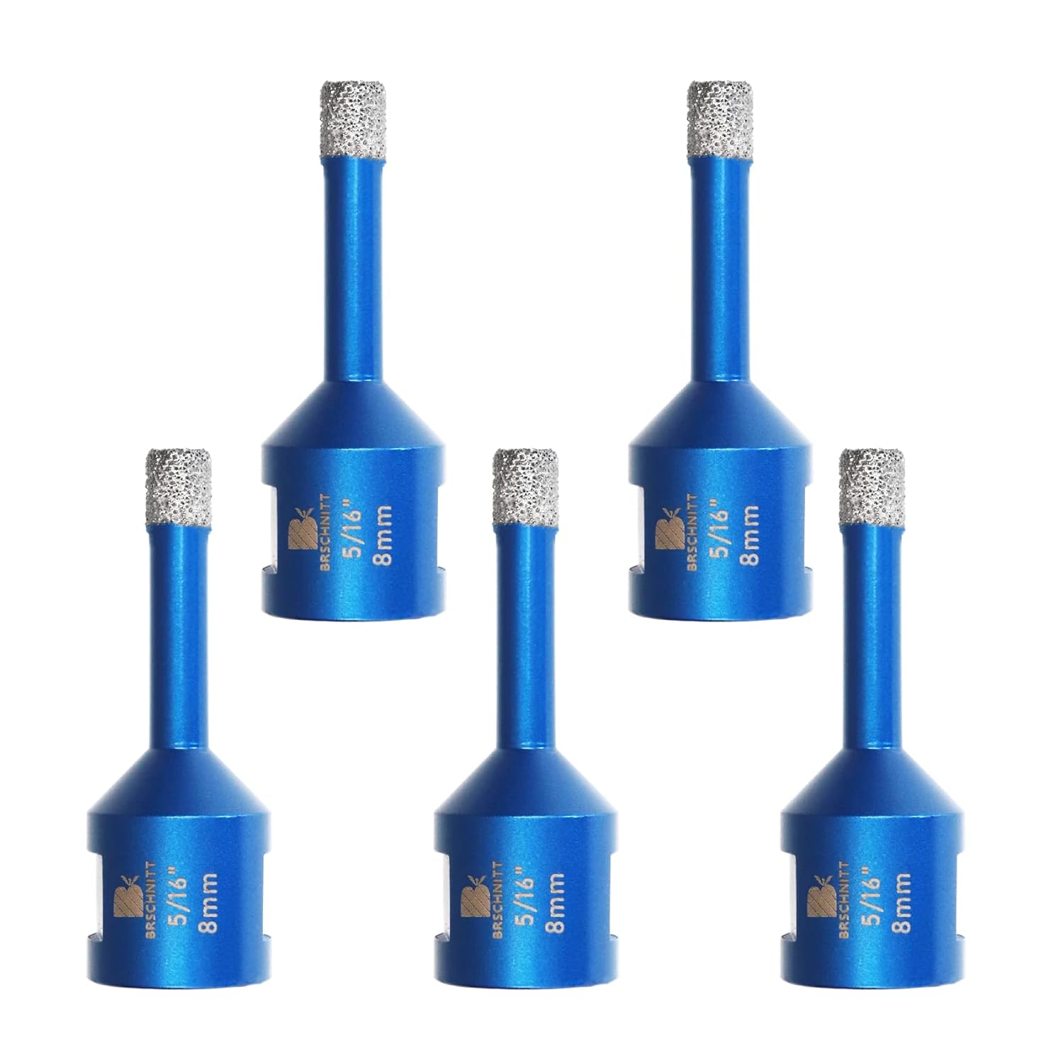 8mm 5pcs Diamond Core Drill Bit Set for Porcelain Tile Ceramic Marble Granite, BRSCHNITT Vacuum Brazed Hole Saw with 5/8-11 Thread - 5/16 Inch