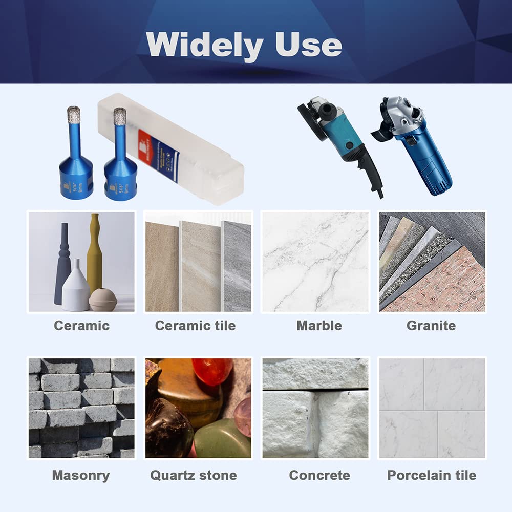 8mm 5pcs Diamond Core Drill Bit Set for Porcelain Tile Ceramic Marble Granite, BRSCHNITT Vacuum Brazed Hole Saw with 5/8-11 Thread - 5/16 Inch