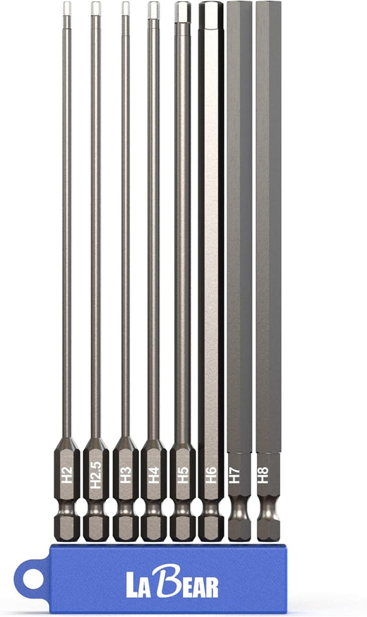 8pc Metric Hex Bit Set with 6" Long Shank, 1/4" Hex Head Allen Wrench Screwdriver Bits, Magnetic Power Bits, S2 Steel - H2, H2.5, H3, H4, H5, H6, H7, H8