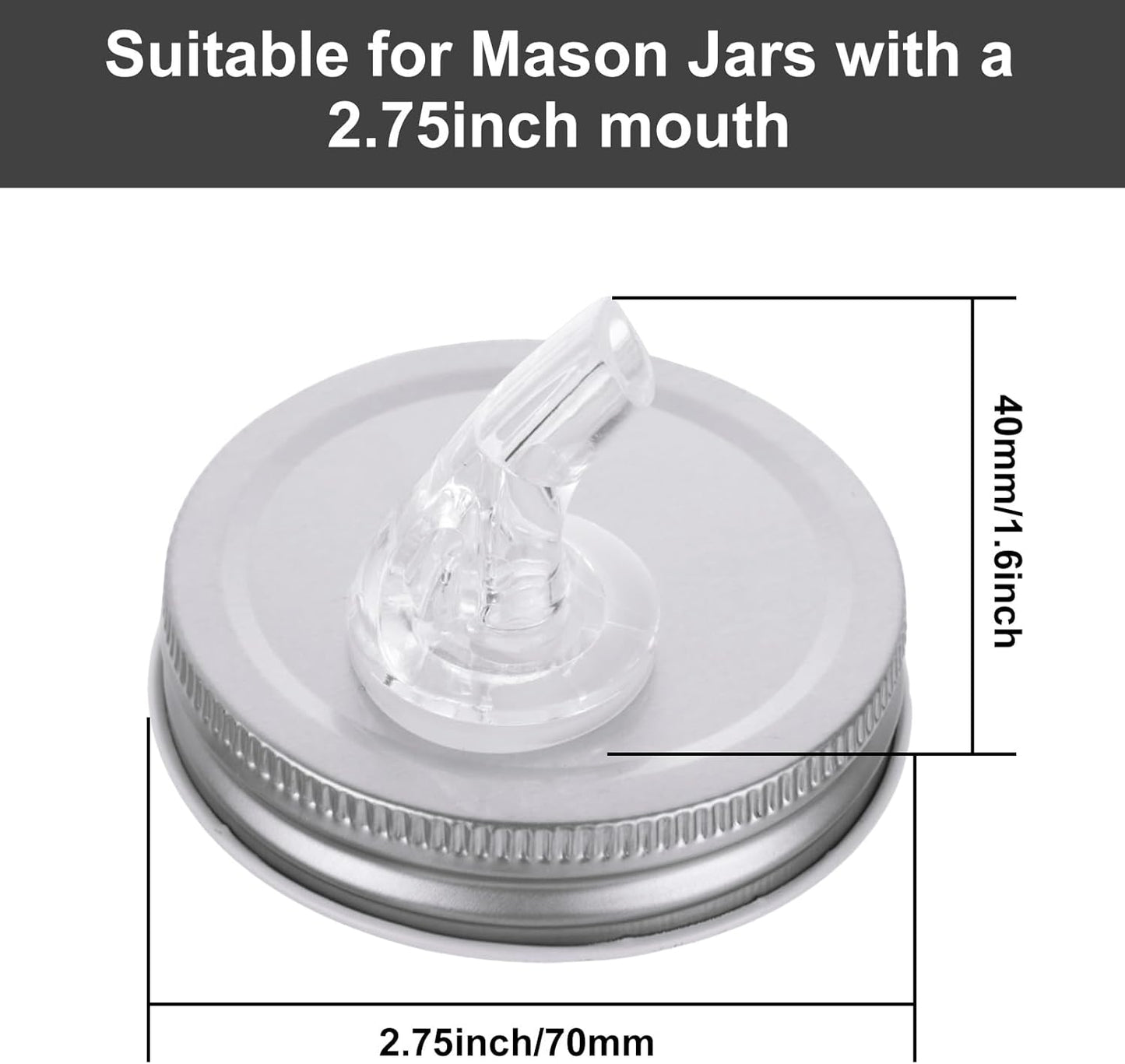 8PCS 70mm Regular Mouth Mason Jar Pour Spouts with Flap - Metal Lids for Moonshine, Whiskey, Cocktail