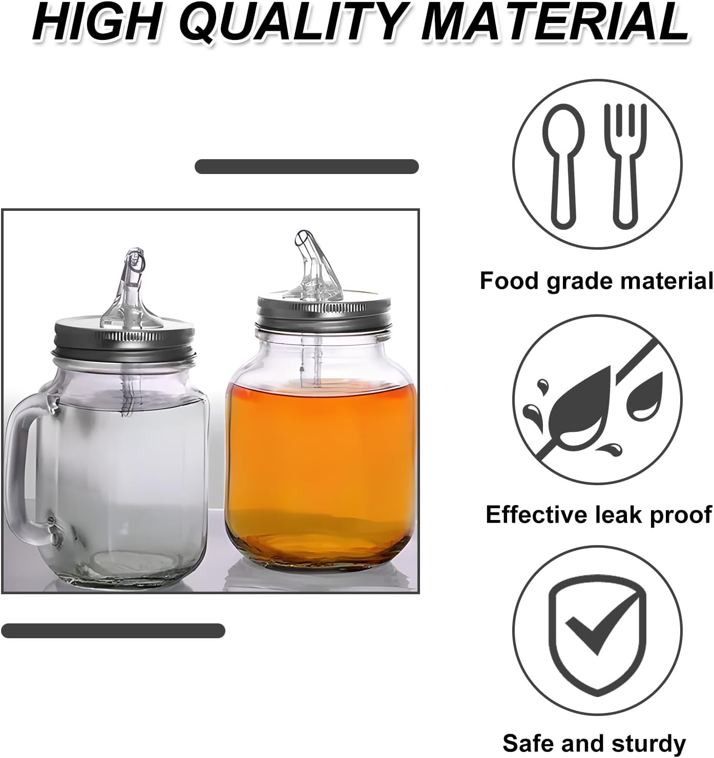 8PCS 70mm Regular Mouth Mason Jar Pour Spouts with Flap - Metal Lids for Moonshine, Whiskey, Cocktail