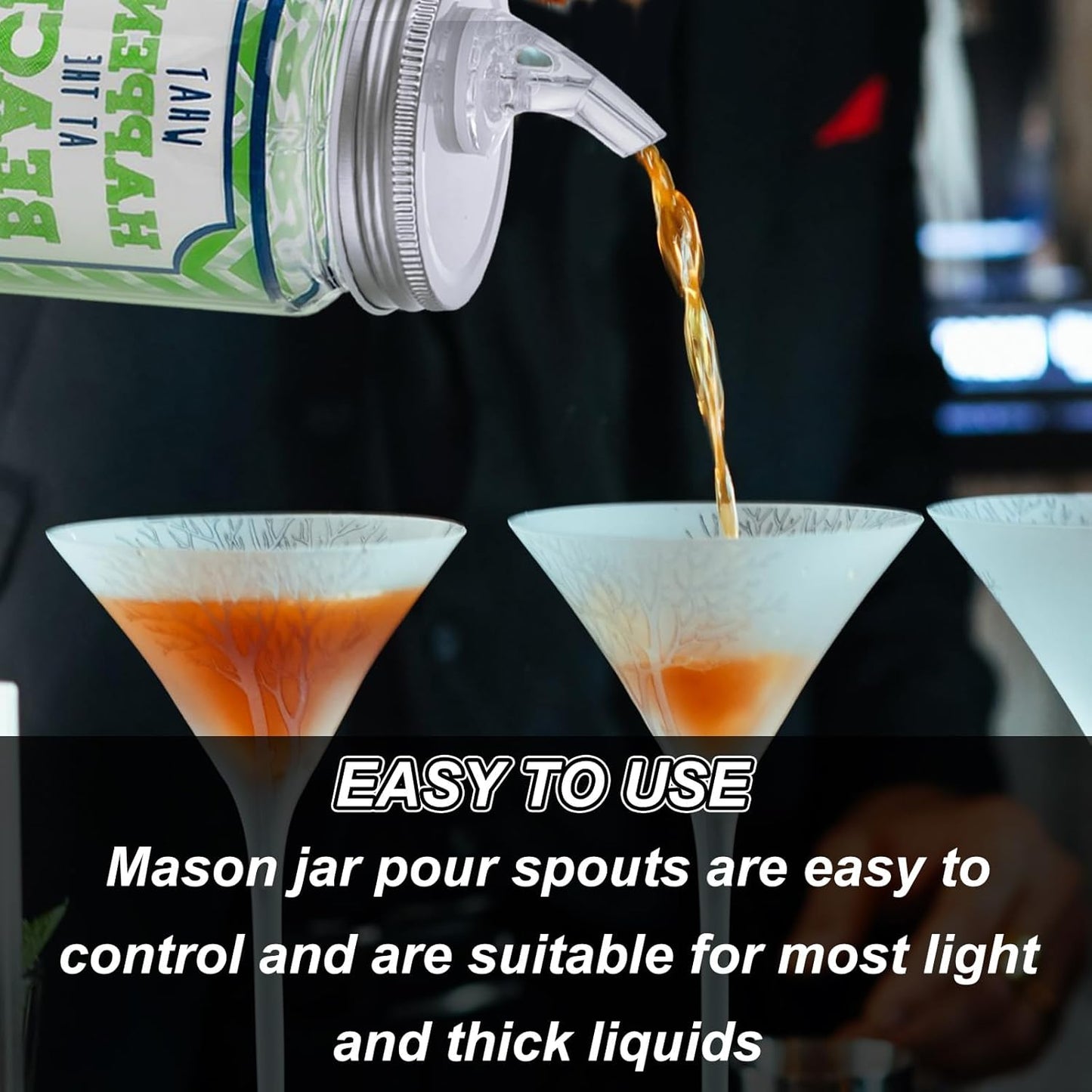 8PCS 70mm Regular Mouth Mason Jar Pour Spouts with Flap - Metal Lids for Moonshine, Whiskey, Cocktail