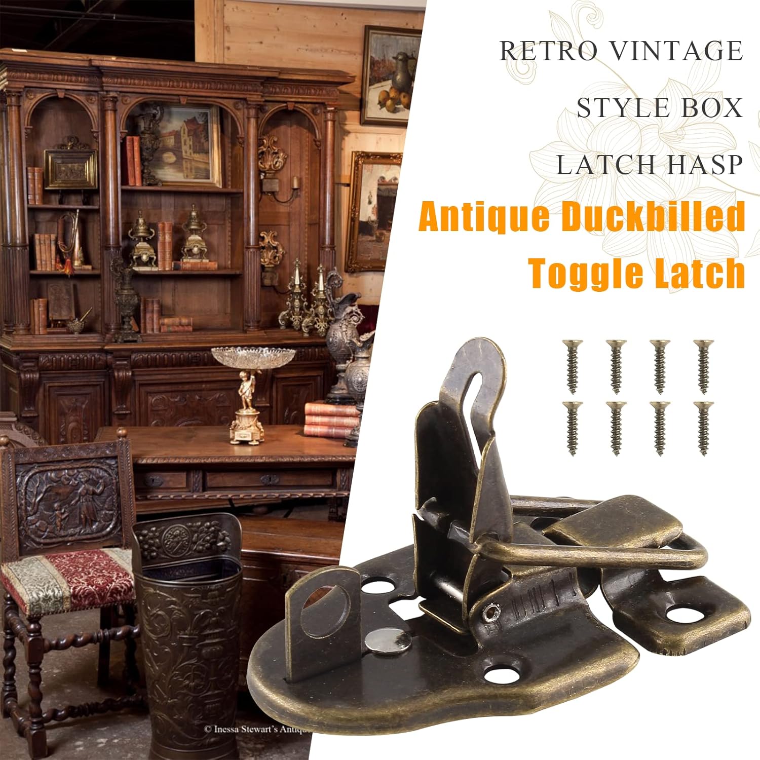 8Pcs Antique Bronze Duckbilled Hasp Clasp Latch Lock Box Toggle Latch for Jewelry Cabinet Vintage Suitcases