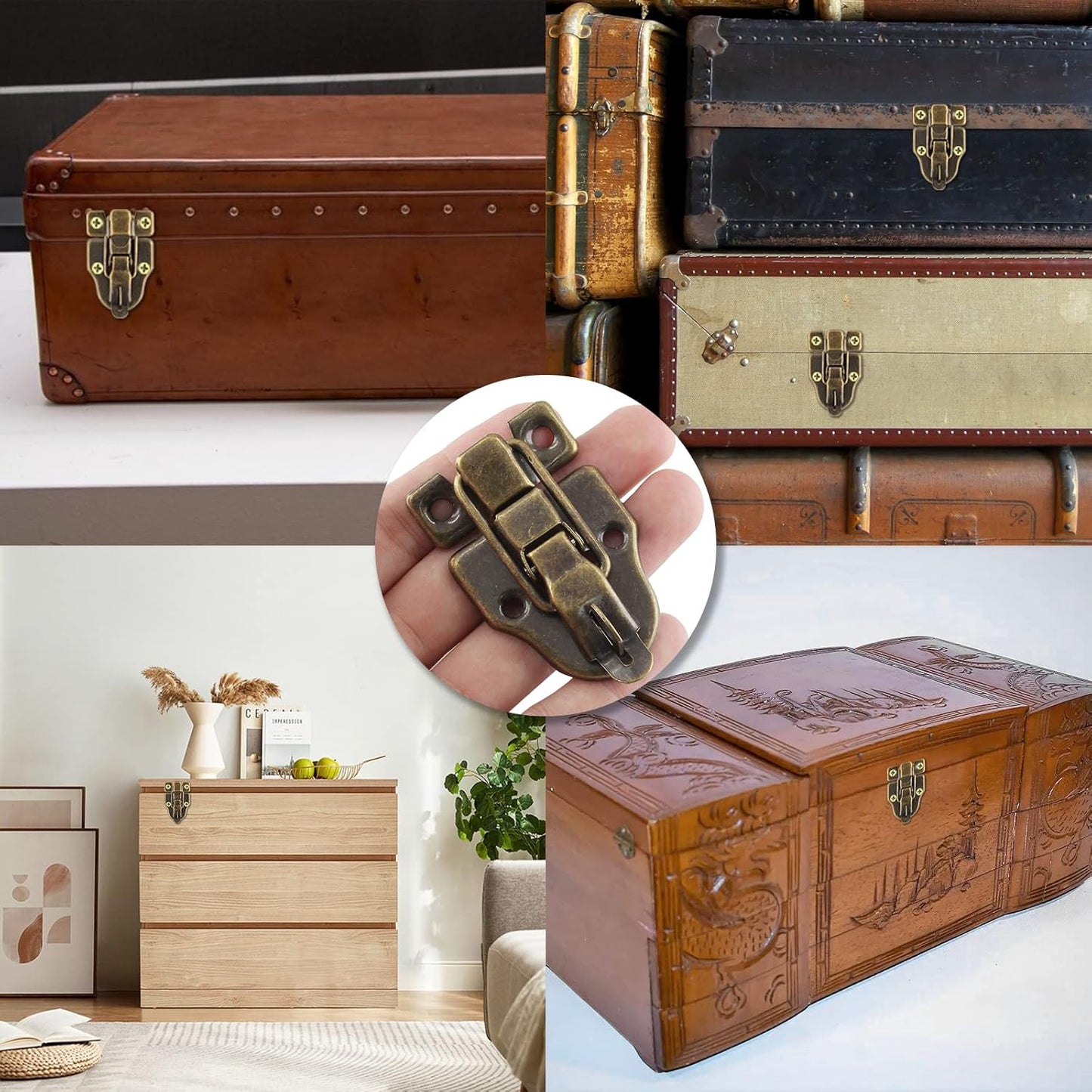 8Pcs Antique Bronze Duckbilled Hasp Clasp Latch Lock Box Toggle Latch for Jewelry Cabinet Vintage Suitcases