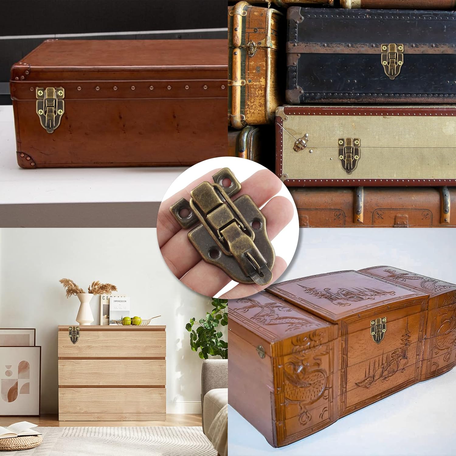 8Pcs Antique Bronze Duckbilled Hasp Clasp Latch Lock Box Toggle Latch for Jewelry Cabinet Vintage Suitcases