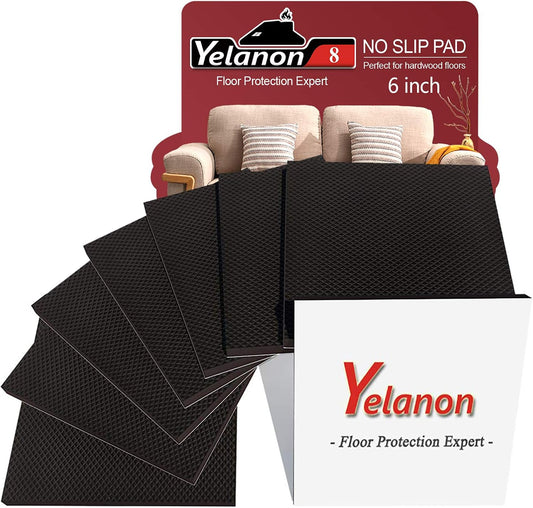8pcs Yelanon Non Slip Furniture Pads - 6" Grippers for Hardwood Floors - Self Adhesive Rubber Feet for Furniture Legs - Anti Slide Protectors for Couch Stoppers