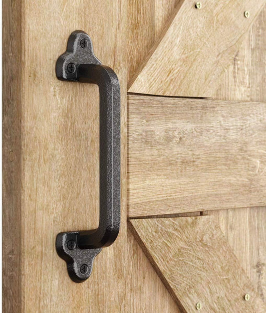 9" Antique Barn Door Handle - Heavy Duty Rustic Cast Iron Handle for Gates, Garages, Sheds, Furniture - Black Powder Coated Square Finish - By SMARTSTANDARD