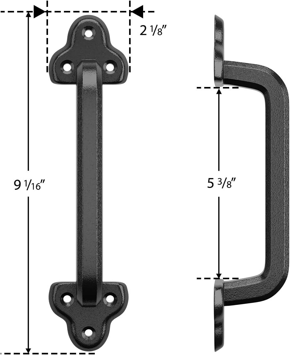 9" Antique Barn Door Handle - Heavy Duty Rustic Cast Iron Handle for Gates, Garages, Sheds, Furniture - Black Powder Coated Square Finish - By SMARTSTANDARD