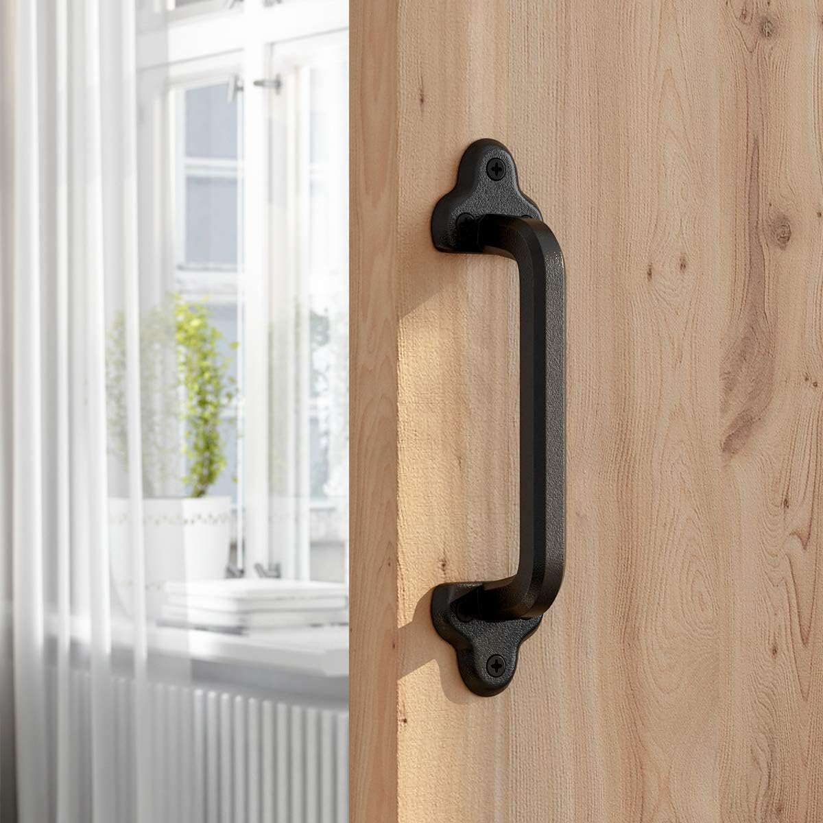 9" Antique Barn Door Handle - Heavy Duty Rustic Cast Iron Handle for Gates, Garages, Sheds, Furniture - Black Powder Coated Square Finish - By SMARTSTANDARD