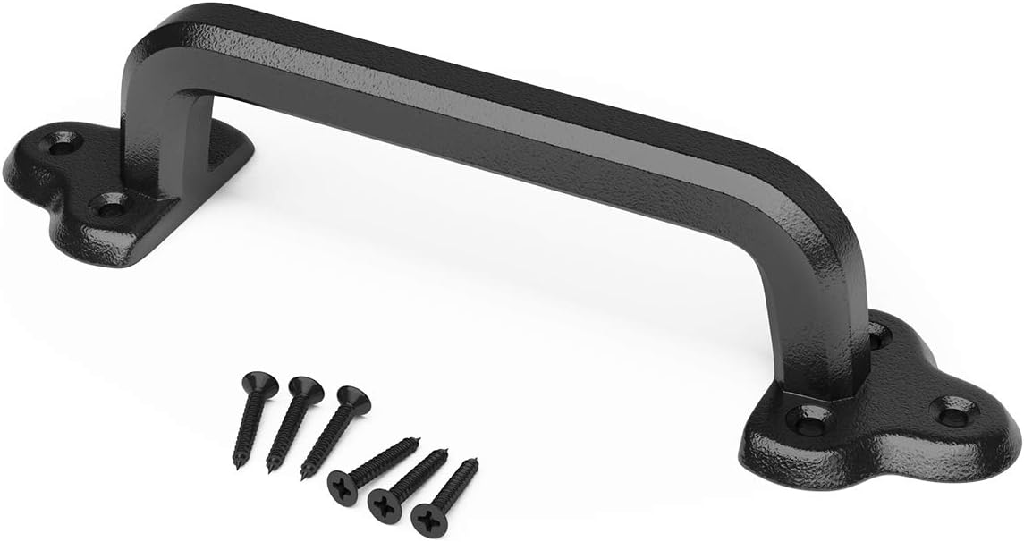 9" Antique Barn Door Handle - Heavy Duty Rustic Cast Iron Handle for Gates, Garages, Sheds, Furniture - Black Powder Coated Square Finish - By SMARTSTANDARD