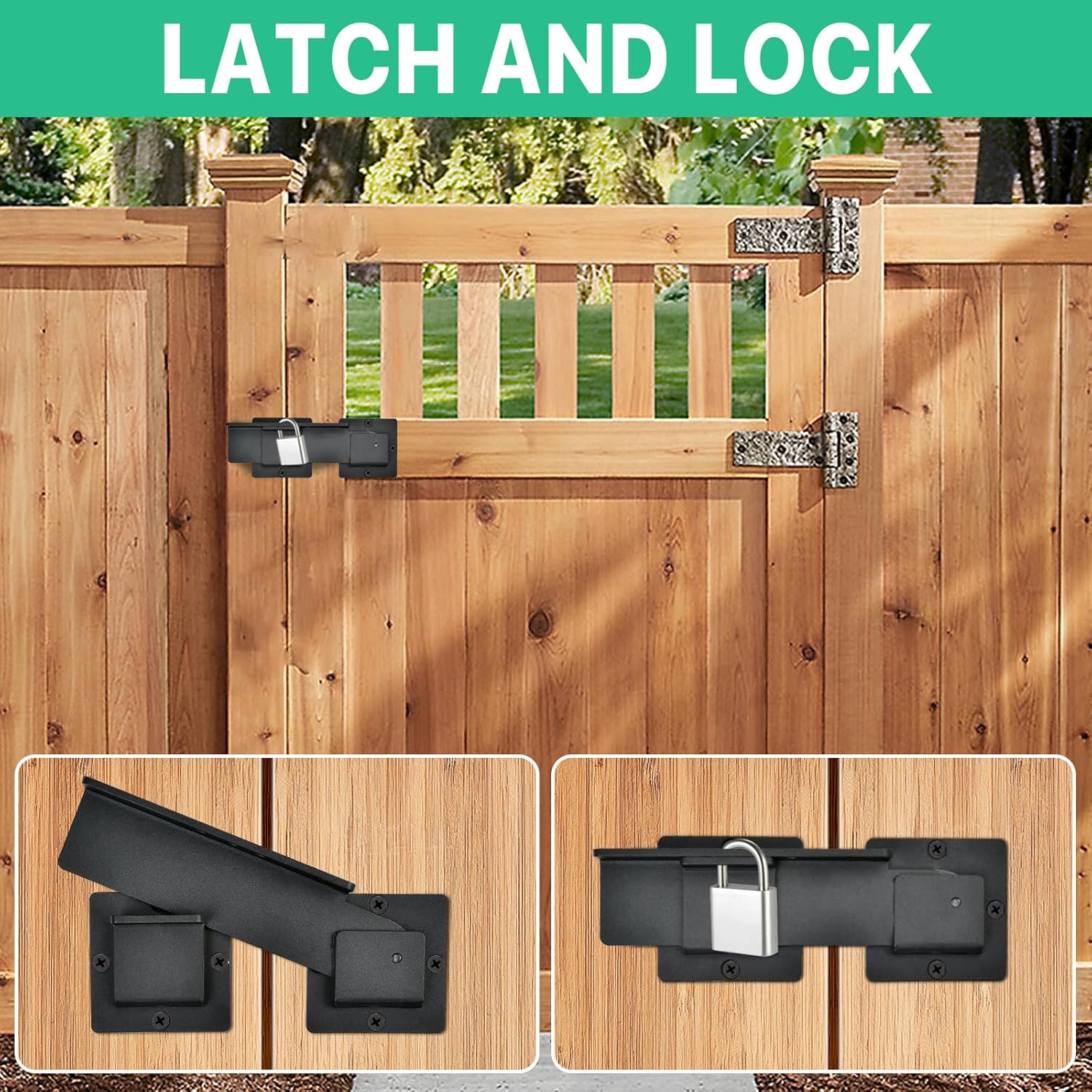 9" Flip Gate Latch Lock with 3 Padlock Hole, Heavy Duty Aluminum Alloy Barn Door Lock - Adjustable Gate Latch for Outdoor Fence, Shed, Garage - Double Sliding Swing Gate - Black