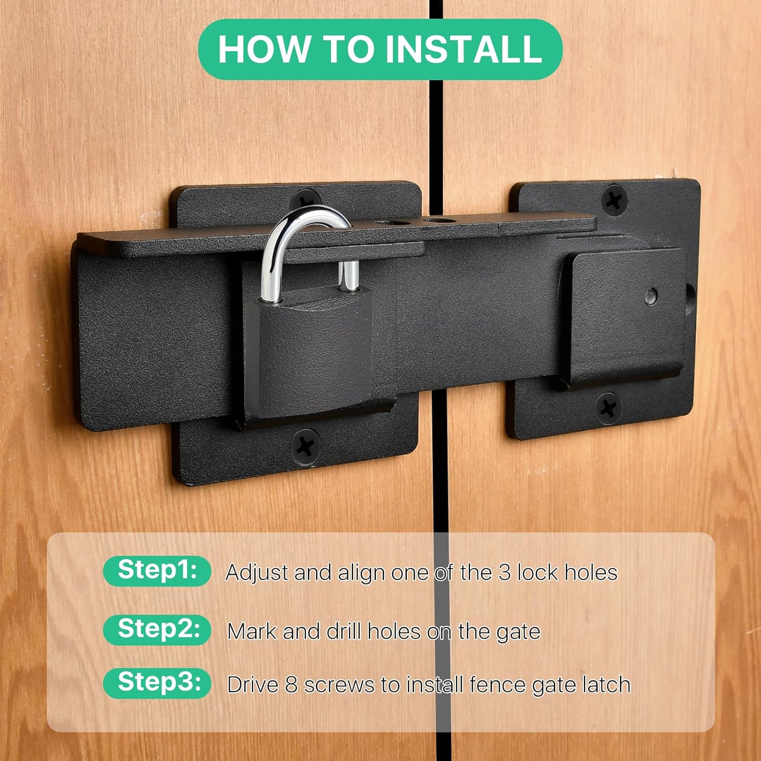 9" Flip Gate Latch Lock with 3 Padlock Hole, Heavy Duty Aluminum Alloy Barn Door Lock - Adjustable Gate Latch for Outdoor Fence, Shed, Garage - Double Sliding Swing Gate - Black