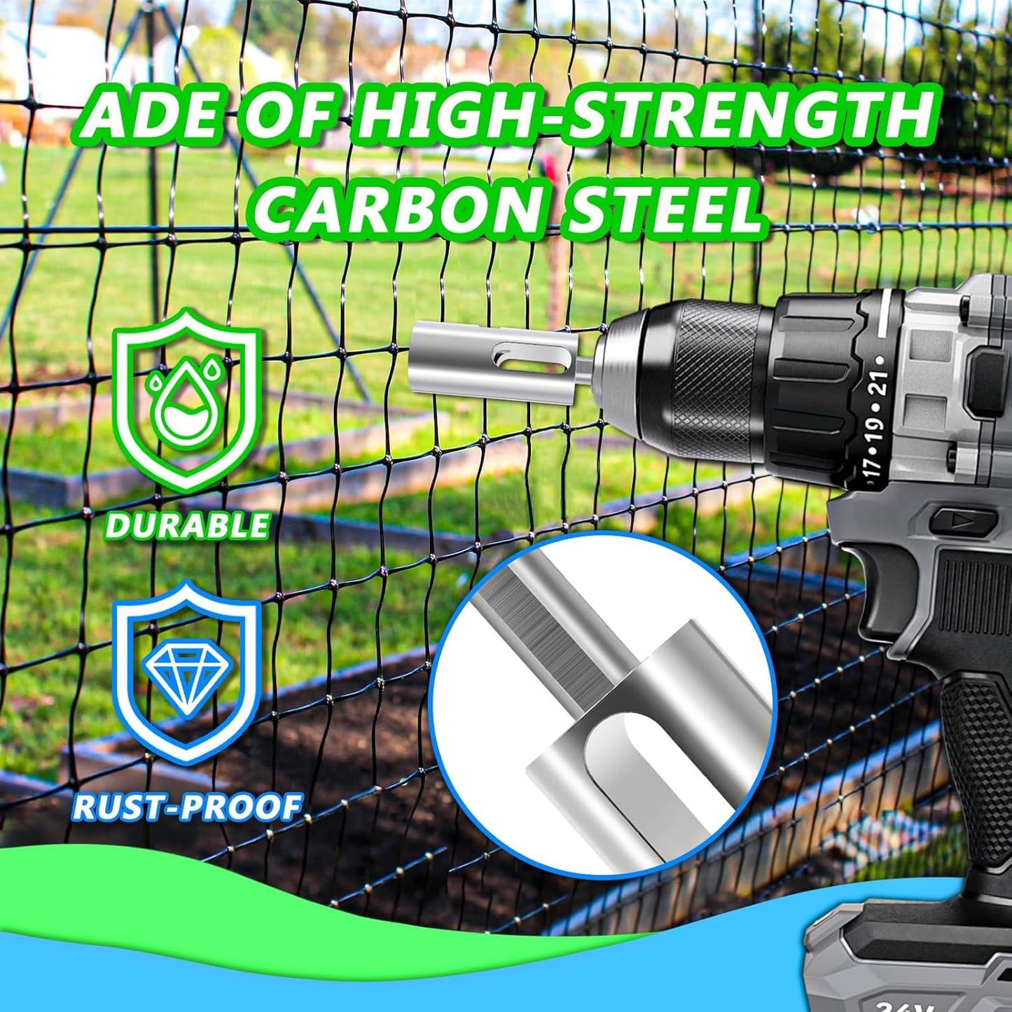 9 Gauge Drill Chuck Tool for Quick Chain Link Fence Construction & Repairs - EZ Twist Ties Compatible with 3/8" Power Drills