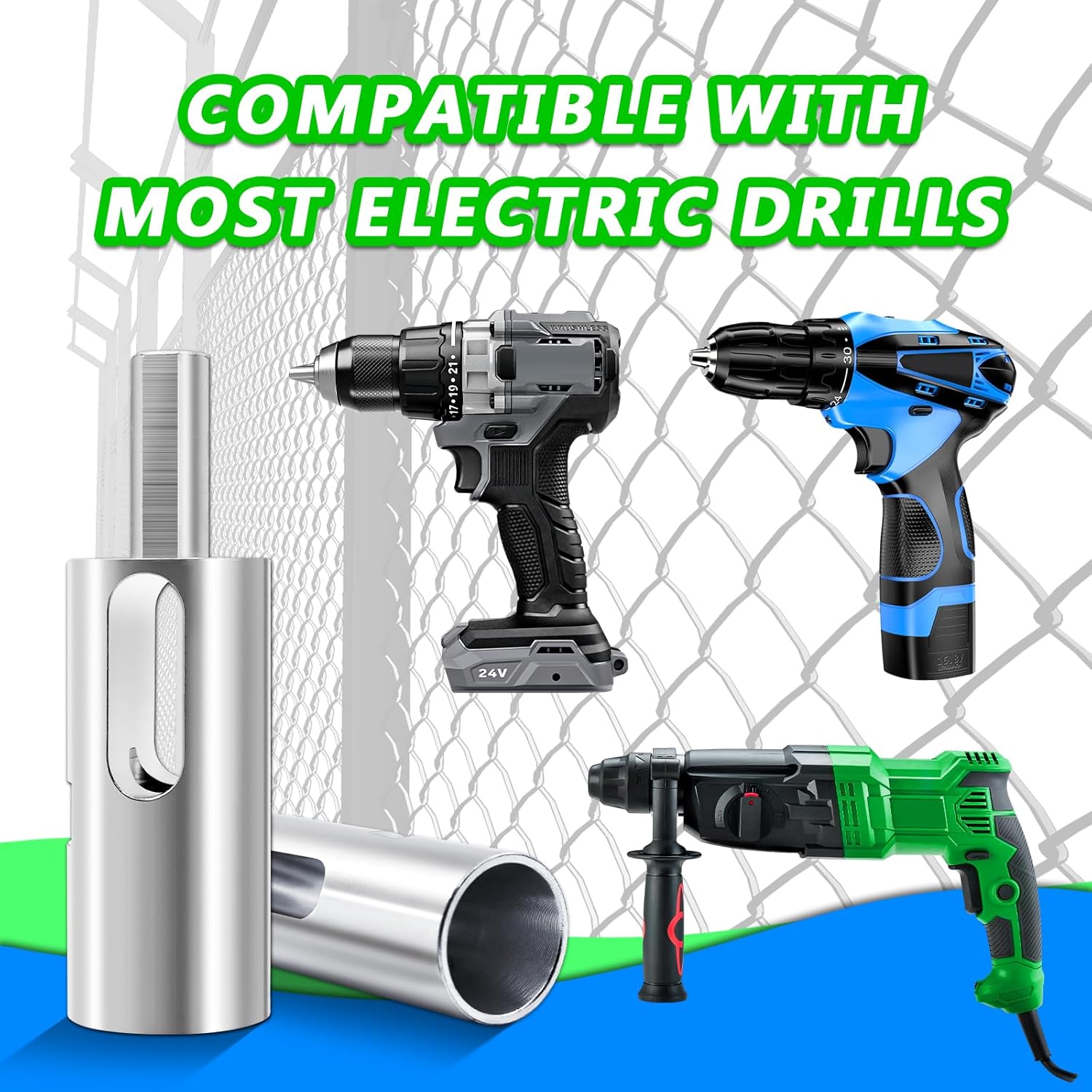 9 Gauge Drill Chuck Tool for Quick Chain Link Fence Construction & Repairs - EZ Twist Ties Compatible with 3/8" Power Drills