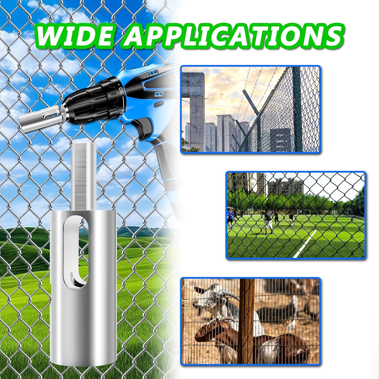 9 Gauge Drill Chuck Tool for Quick Chain Link Fence Construction & Repairs - EZ Twist Ties Compatible with 3/8" Power Drills