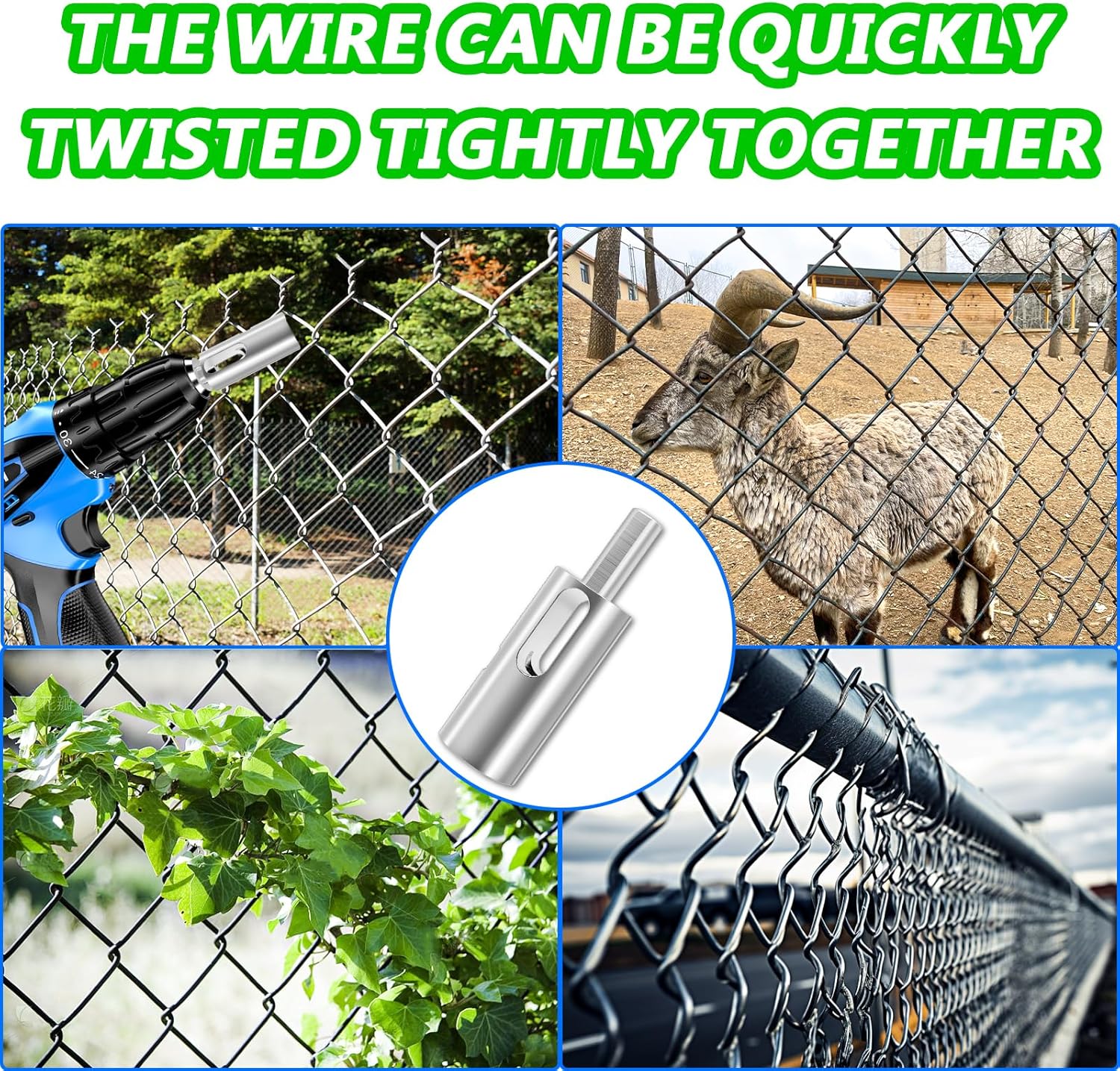 9 Gauge Drill Chuck Tool for Quick Chain Link Fence Construction & Repairs - EZ Twist Ties Compatible with 3/8" Power Drills