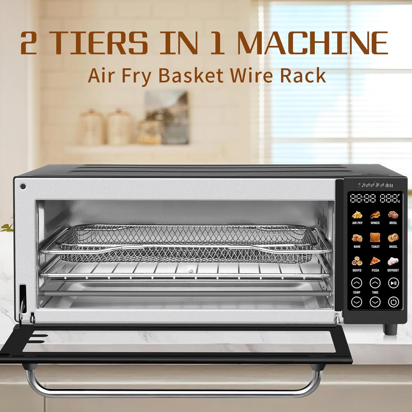 9-in-1 Air Fryer Oven with Toaster & Dehydrator, Large 16-Quart Capacity in Pink, Silver, Black