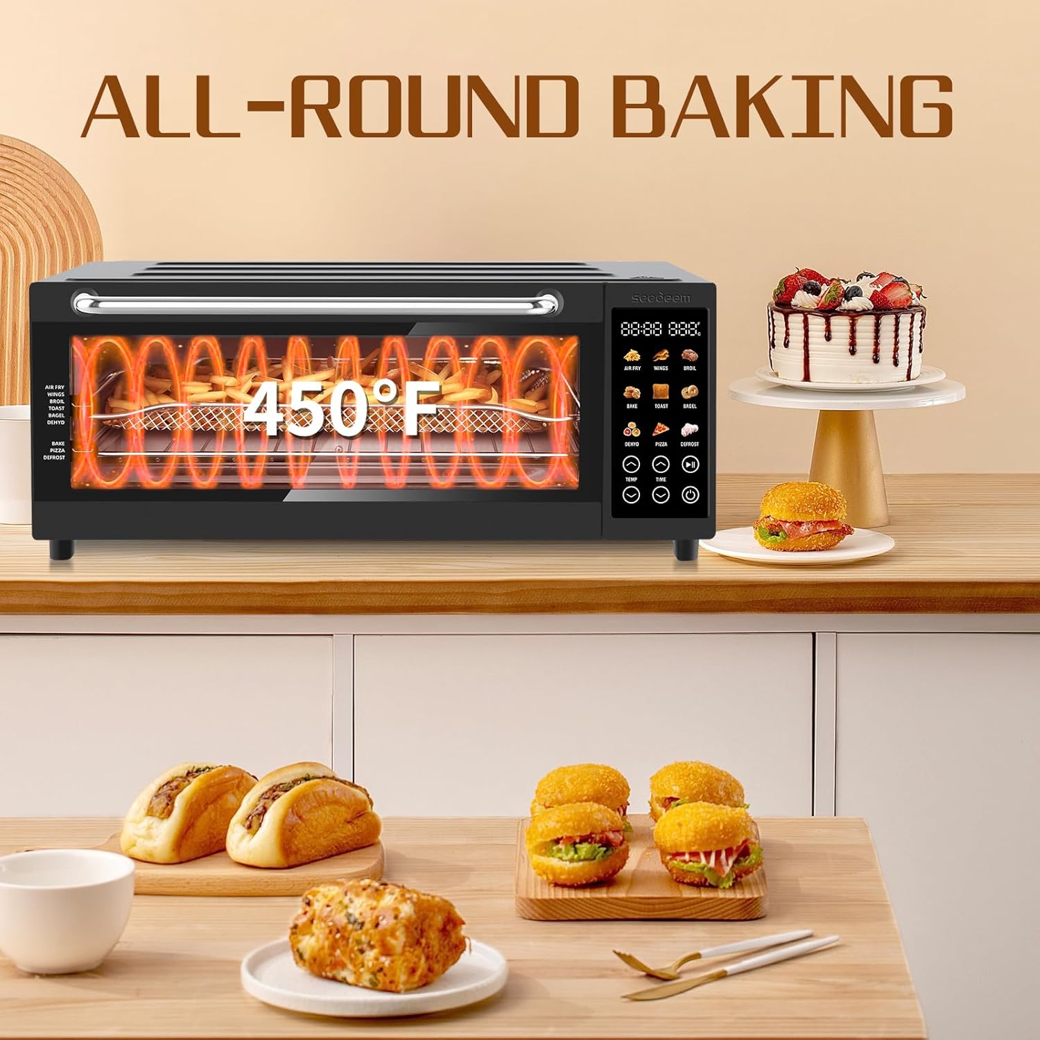 9-in-1 Air Fryer Oven with Toaster & Dehydrator, Large 16-Quart Capacity in Pink, Silver, Black