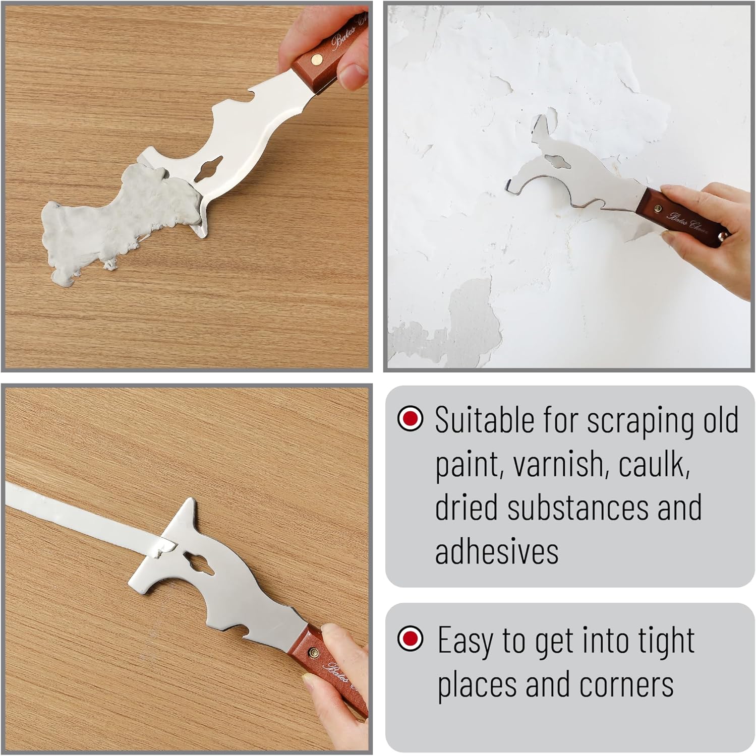 9-in-1 Paint Scraper Tool with Mahogany Handle for Wood and Painting - Metal Spackle Knife and Putty Scraper