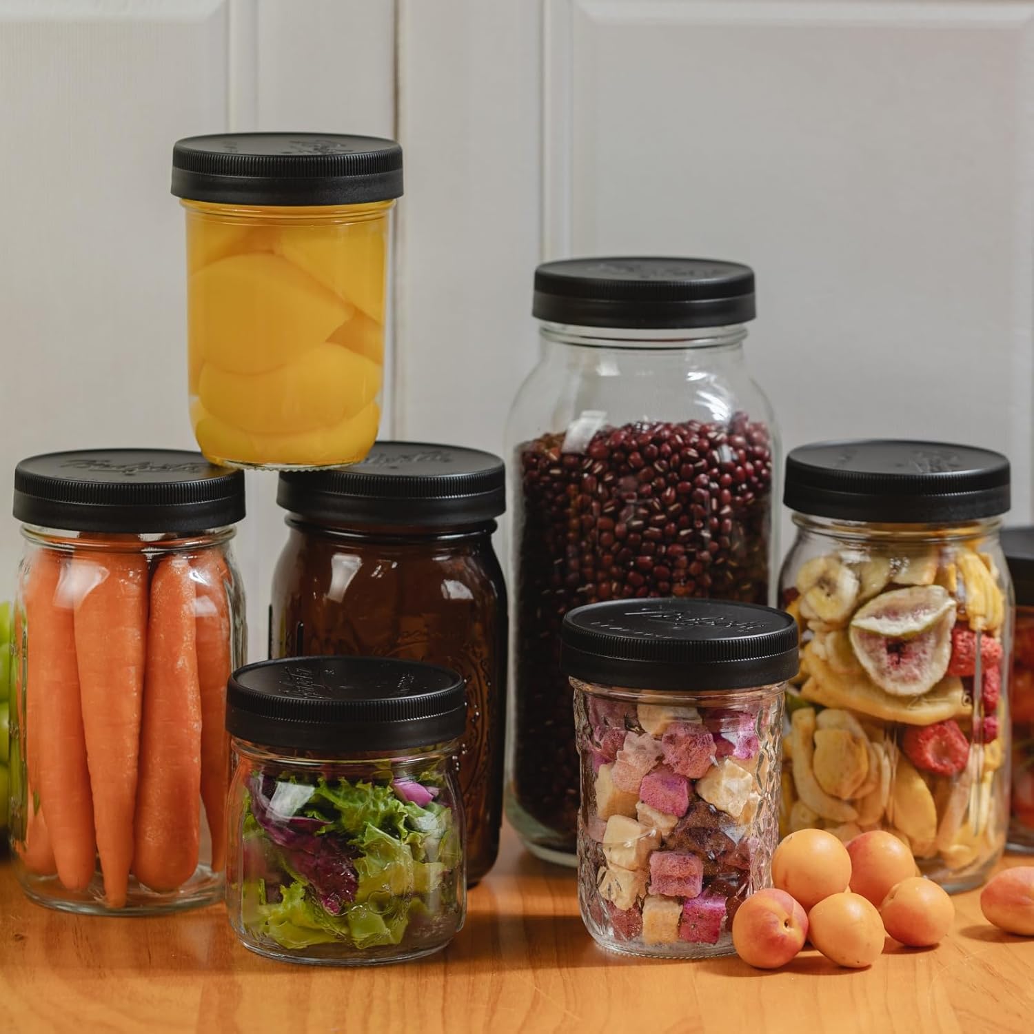 9 Pack Black Wide Mouth Plastic Mason Jar Lids for Ball, Kerr, and More - Canning Lids