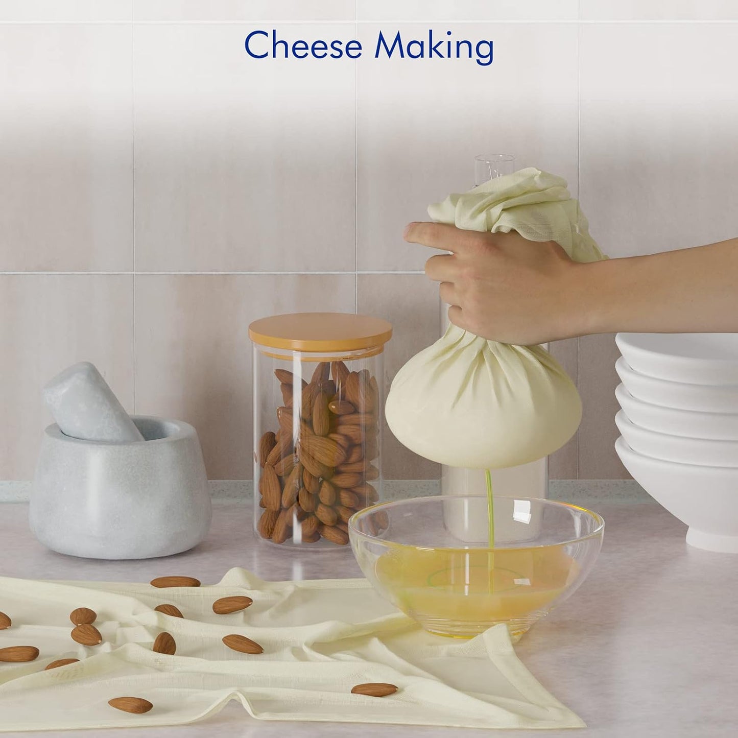 9 PCS 14x14 Inch Nut Milk Bags & Cheese Cloth for Straining Craft - 100% Cotton Unbleached Muslin Cloth Strainer for Cooking, Baking, Juicing & Cheese Making - New England Stories