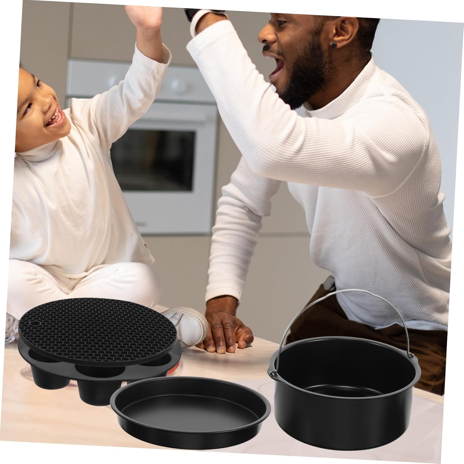 9-Piece Air Fryer Pizza Oven Accessories Set - Non-Stick Skillets, Frying Pan, Egg Steamer Rack, Stainless Steel Clip