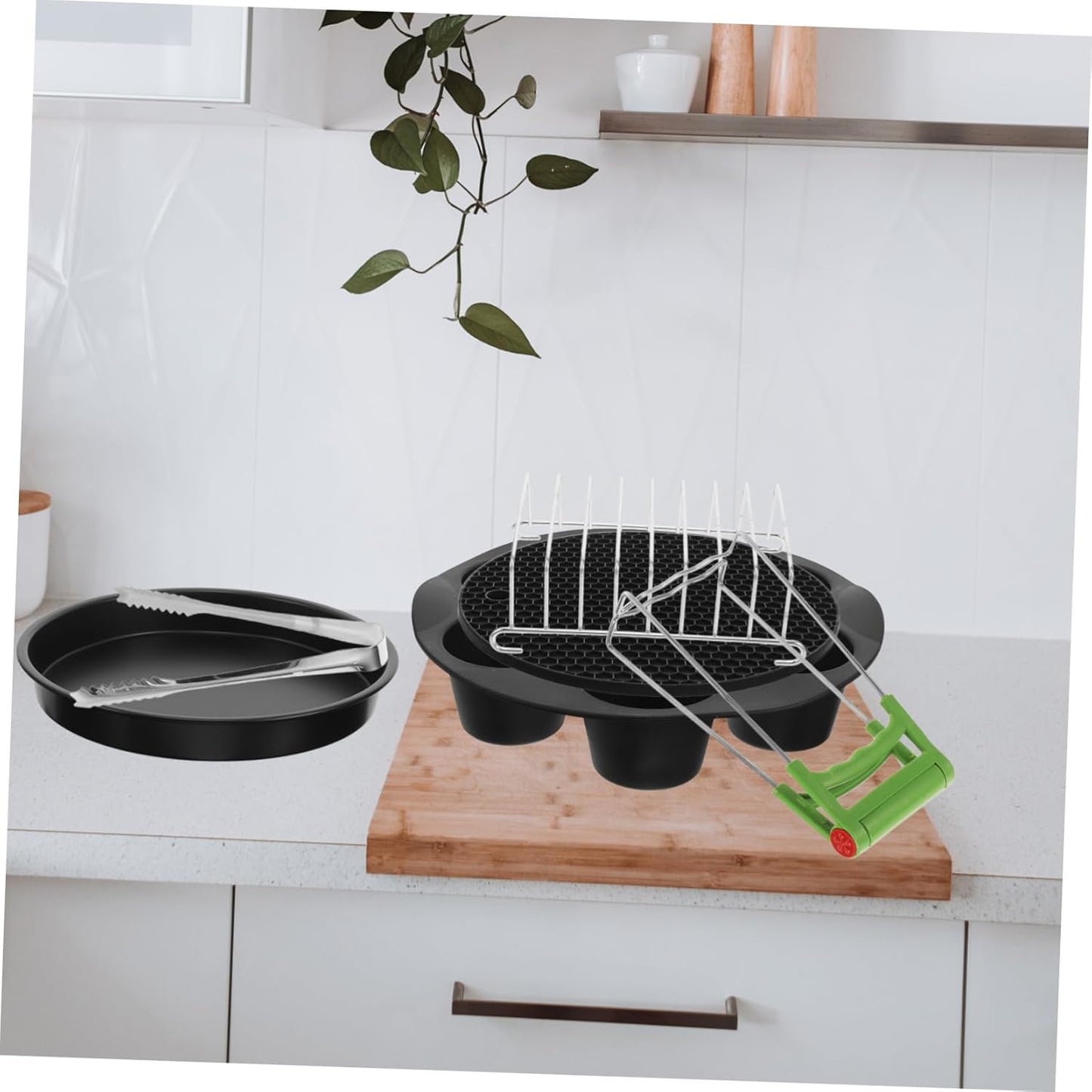 9-Piece Air Fryer Pizza Oven Accessories Set - Non-Stick Skillets, Frying Pan, Egg Steamer Rack, Stainless Steel Clip