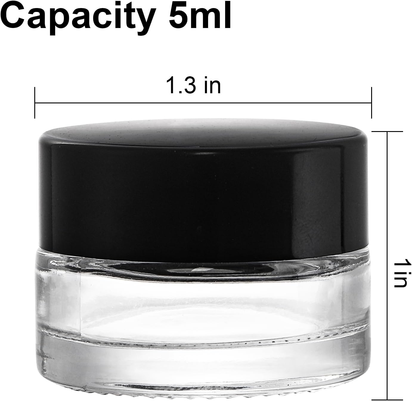 90 Pack 5ml Empty Glass Jars with Black Lid - Refillable Airtight Cosmetics Container for Samples, Skincare, and Travel